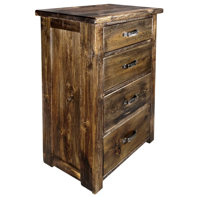 Big Sky Rugged Sawn 4 Drawer Chest of Drawers w/ Forged Iron Accents -  Provincial Stain & Clear Lacquer Finish Thumbnail