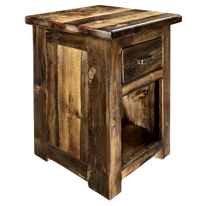 Big Sky Rugged Sawn One Drawer 30" Tall Nightstand w/ Forged Iron Accents - Natural Clear Lacquer Finish Thumbnail