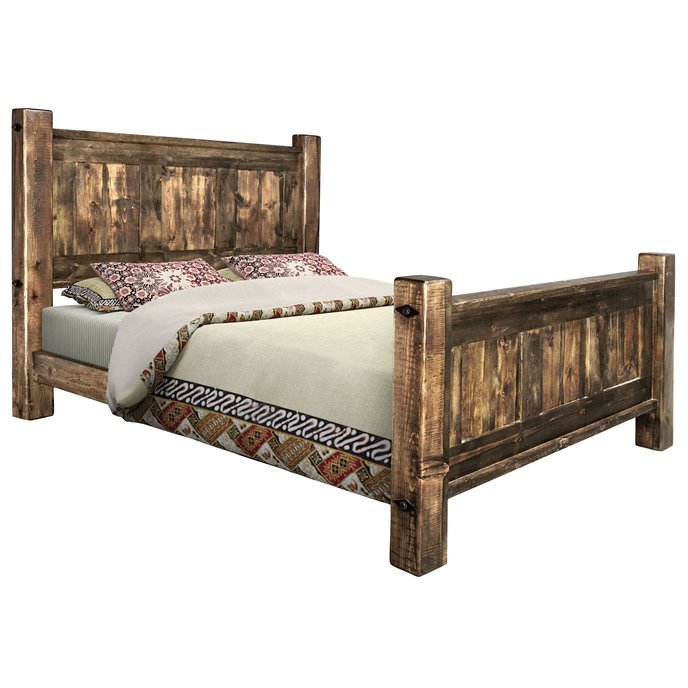 Big Sky Rugged Sawn Panel Bed w/ Forged Iron Accents Size Queen - Provincial Stain & Clear Lacquer Finish Thumbnail