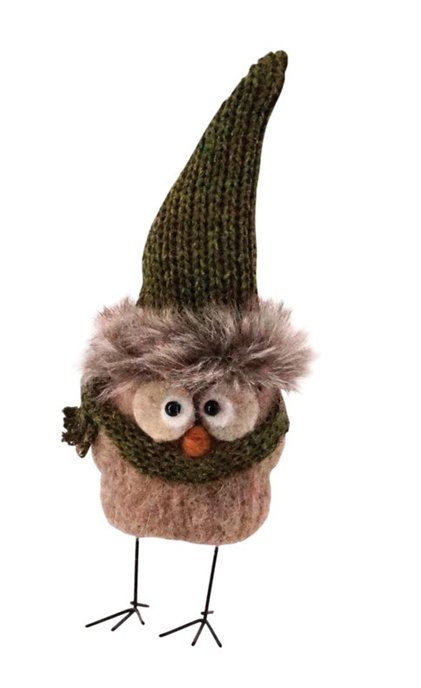 Standing Owl Ornament with Green Hat 9"H Thumbnail