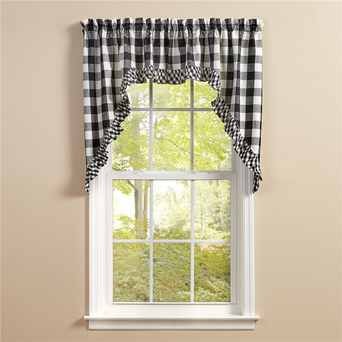 Wicklow Check Ruffled Swags 72X36 Black/Cream Thumbnail