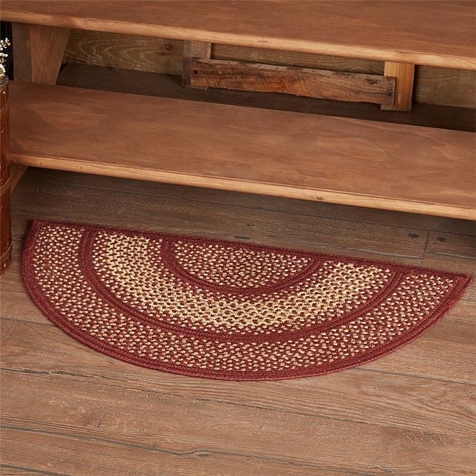 Burgundy Red Primitive Jute Rug Half Circle w/ Pad 16.5x33 Thumbnail