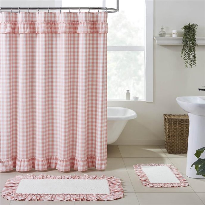 Annie Buffalo Coral Check Ruffled Shower Curtain 72x72 Thumbnail