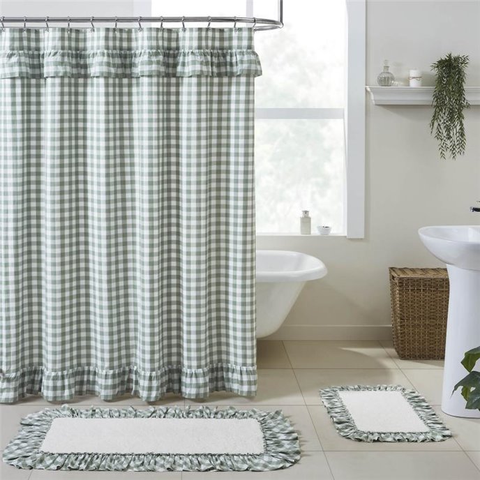 Annie Buffalo Green Check Ruffled Shower Curtain 72x72 Thumbnail