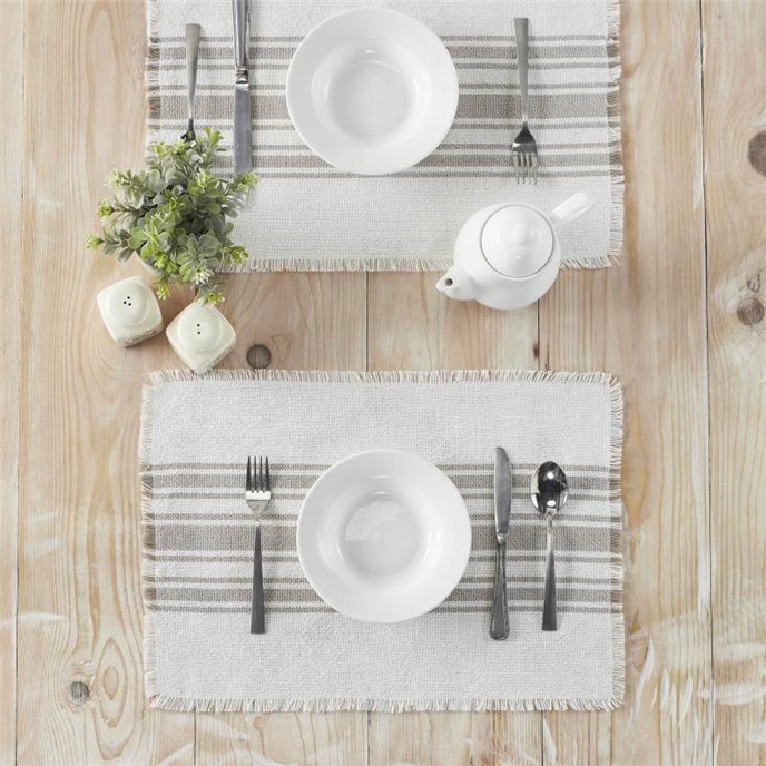 Antique White Stripe Dove Grey Indoor/Outdoor Placemat Set of 6 13x19 Thumbnail