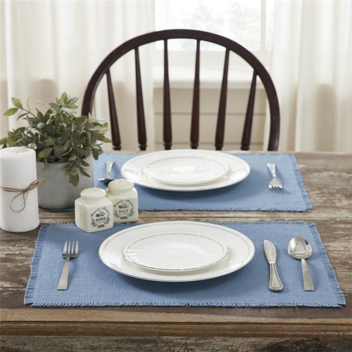 Burlap Blue Placemat Set of 6 Fringed 13x19 Thumbnail