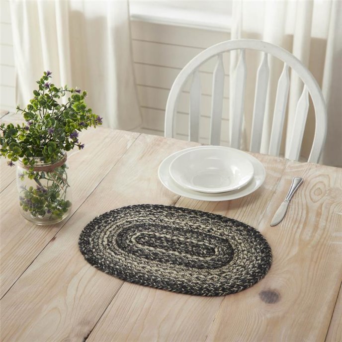 Sawyer Mill Black White Jute Oval Placemat 10x15 Thumbnail