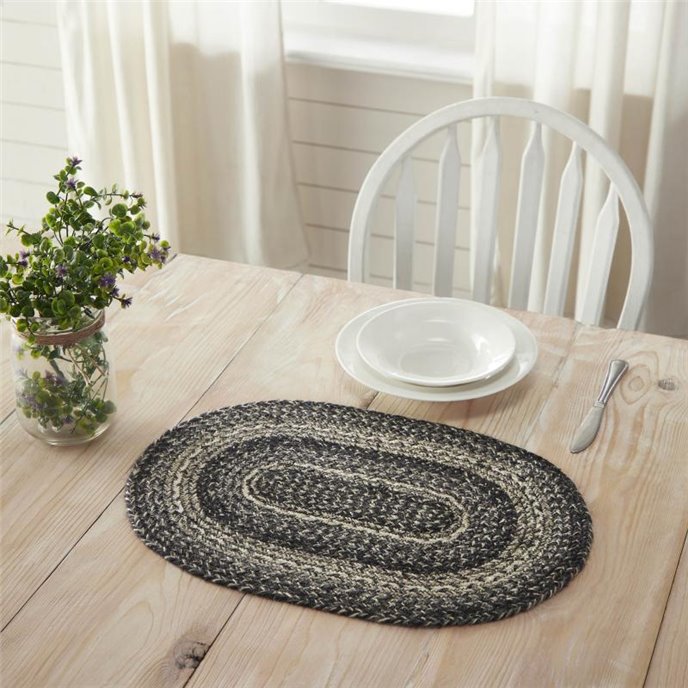 Sawyer Mill Black White Jute Oval Placemat 13x19 Thumbnail