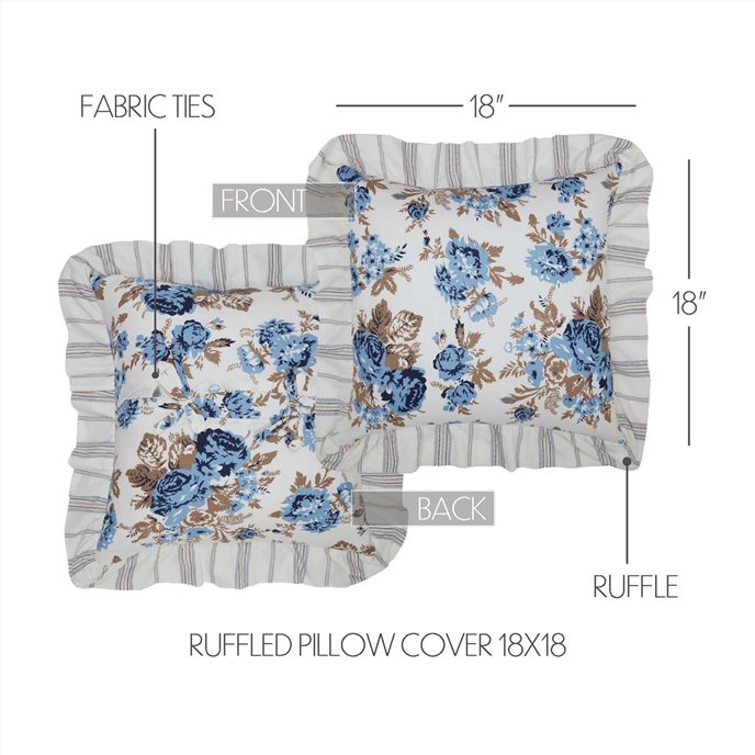 Annie Blue Floral Ruffled Pillow Cover 18x18 Thumbnail