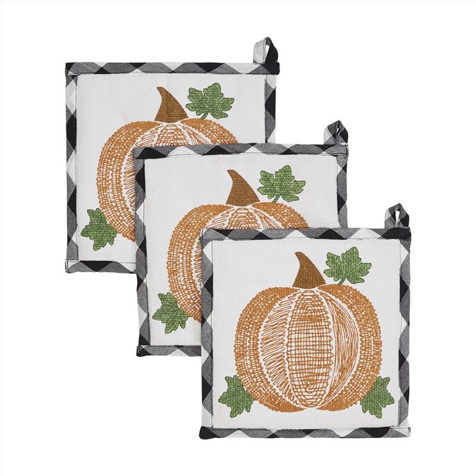 Annie Black Check Pumpkin Trivet 8x8 Set of 3 Thumbnail