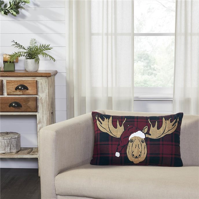 Cumberland Red Black Plaid Holiday Moose Pillow 14x22 Thumbnail