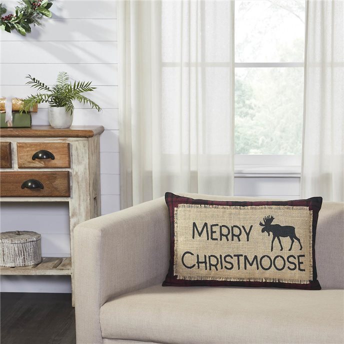 Cumberland Red Black Plaid Merry Christmoose Pillow 14x22 Thumbnail