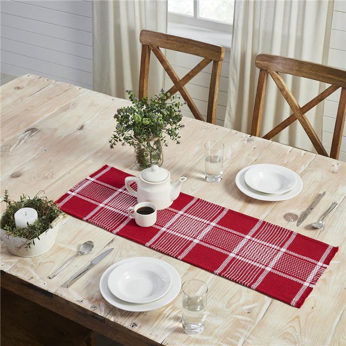 Eston Red White Plaid Runner Fringed 12x36 Thumbnail