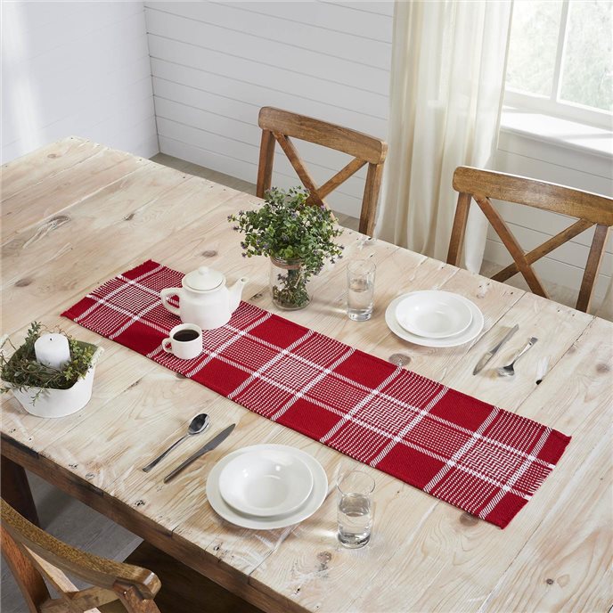 Eston Red White Plaid Runner Fringed 12x48 Thumbnail