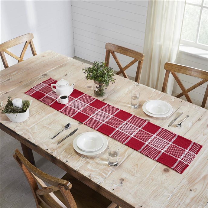 Eston Red White Plaid Runner Fringed 12x60 Thumbnail