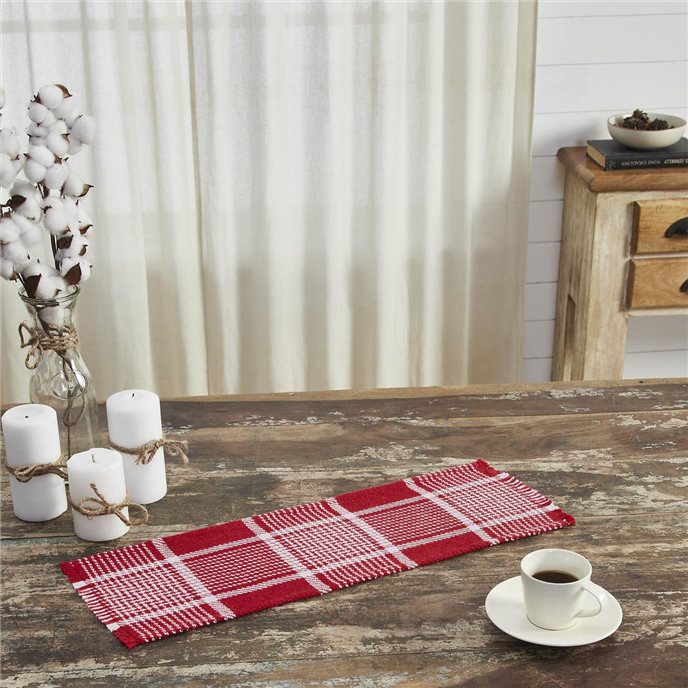 Eston Red White Plaid Runner Fringed 8x24 Thumbnail