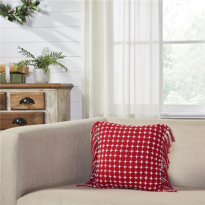 Gallen Red White Pillow Fringed 12x12 Thumbnail