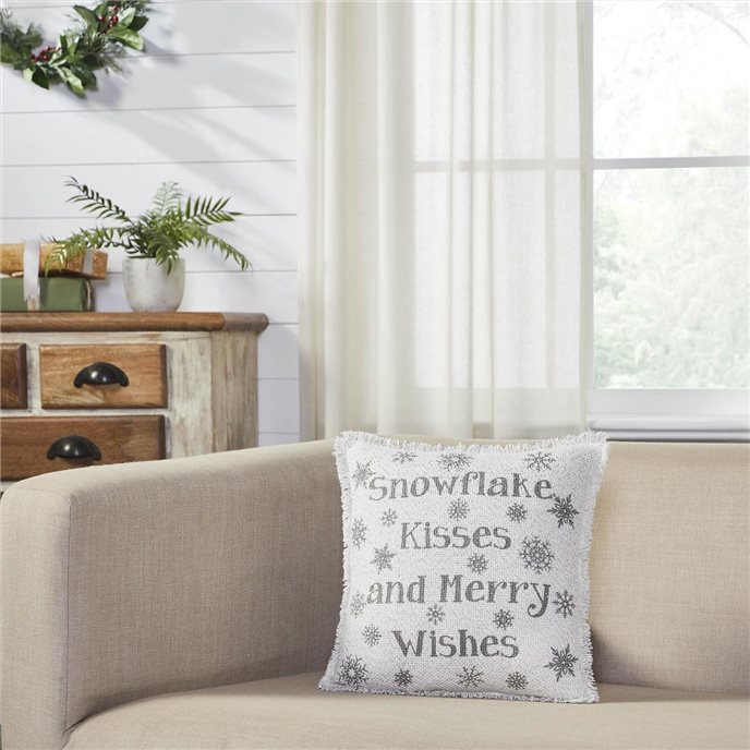 Yuletide Burlap Antique White Snowflake Kisses Pillow 12x12 Thumbnail