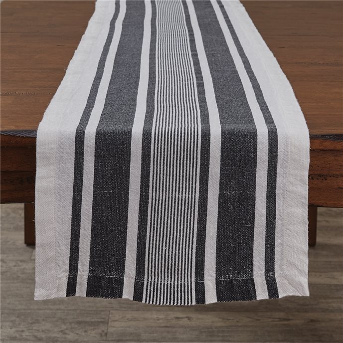 Bleach And Black Stripe Linen Table Runner 14X60 Thumbnail