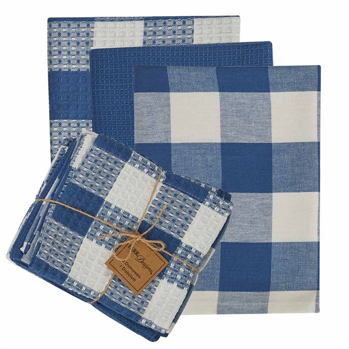 Wicklow Check 3 Dishtowel/1 Dishcloth Set - China Blue Thumbnail