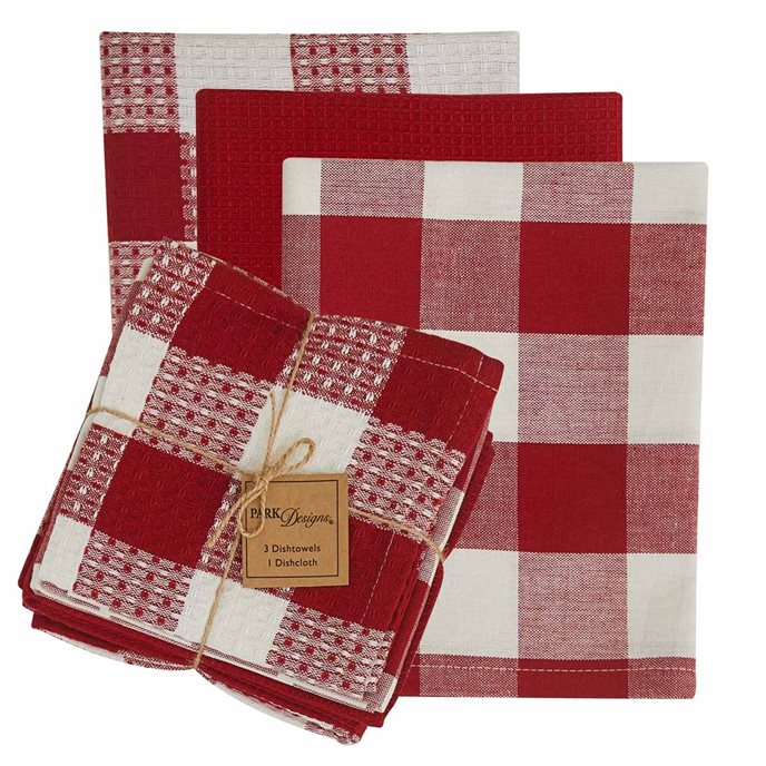 Wicklow Check 3 Dishtowel/1 Dishcloth Set - Red/Cream Thumbnail