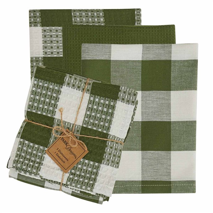 Wicklow Check 3 Dishtowel/1 Dishcloth Set - Sage Thumbnail