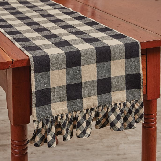 Wicklow Check Ruffled Table Runner 13X42 Black Thumbnail