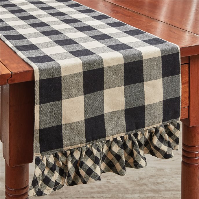 Wicklow Check Ruffled Table Runner 13X54 Black Thumbnail