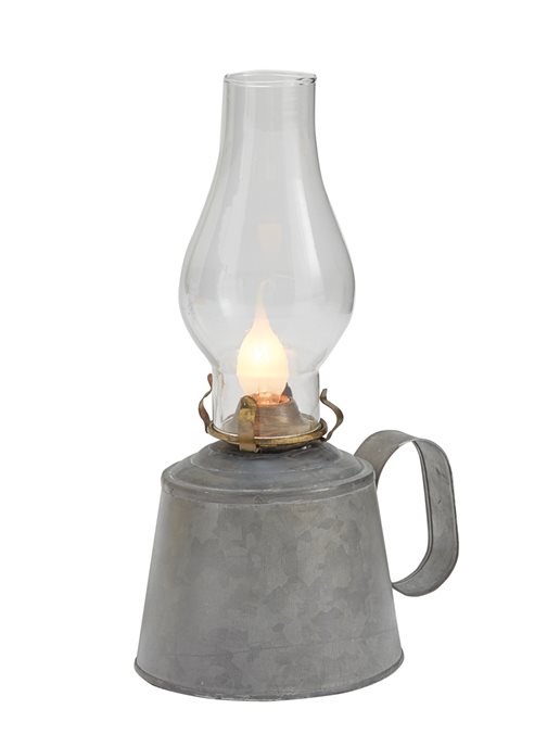 Small Galvanized Oil Lamp With Globe Thumbnail