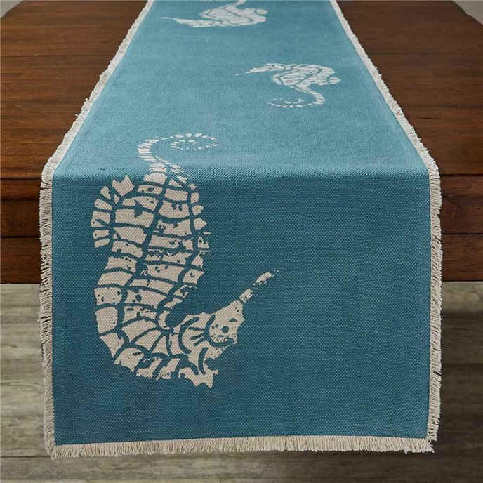 Seahorse Print Table Runner 15X72 Aqua Thumbnail