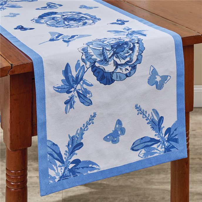 Florals And Flitters Table Runner 14X72 - Blue Thumbnail