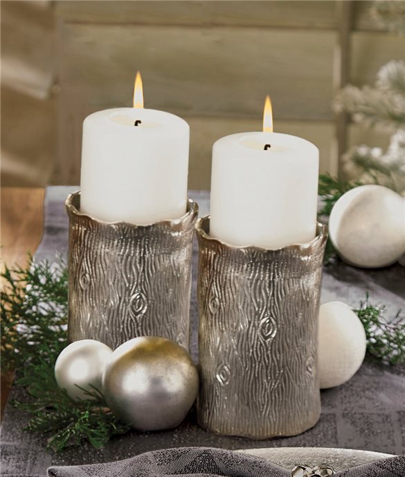 Birch Pillar Candle Holder / Vase Short Silver Thumbnail