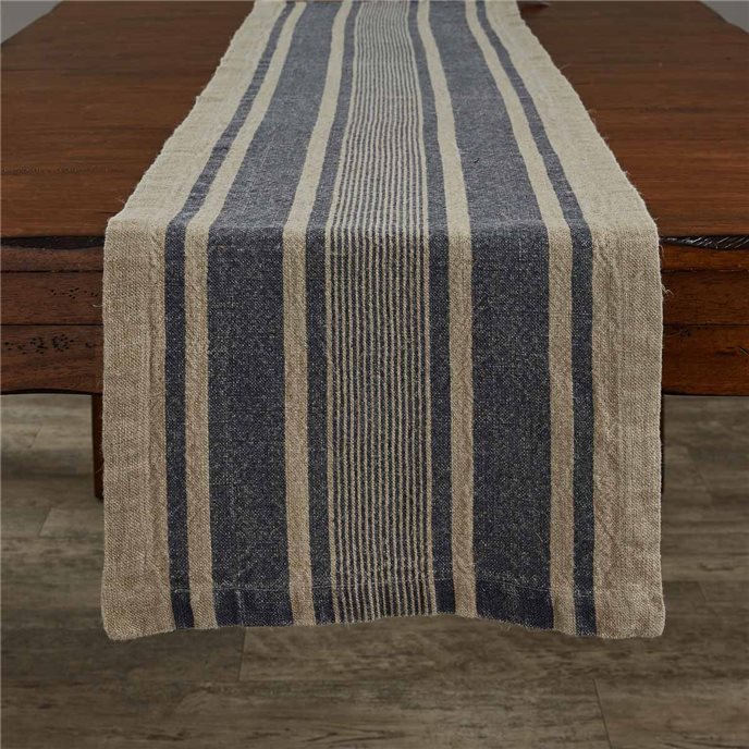 Washed Linen Stripe Table Runner Blue 14X60 Thumbnail