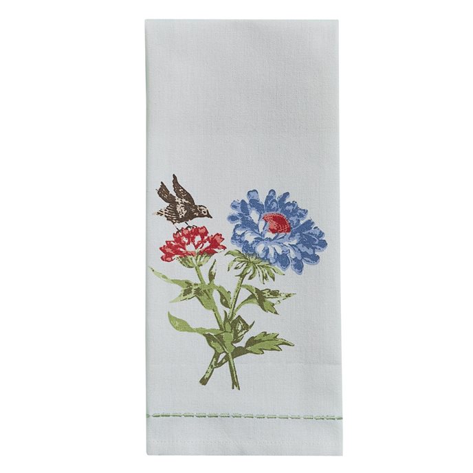 Bird With Flower Printed Dishtowel Thumbnail