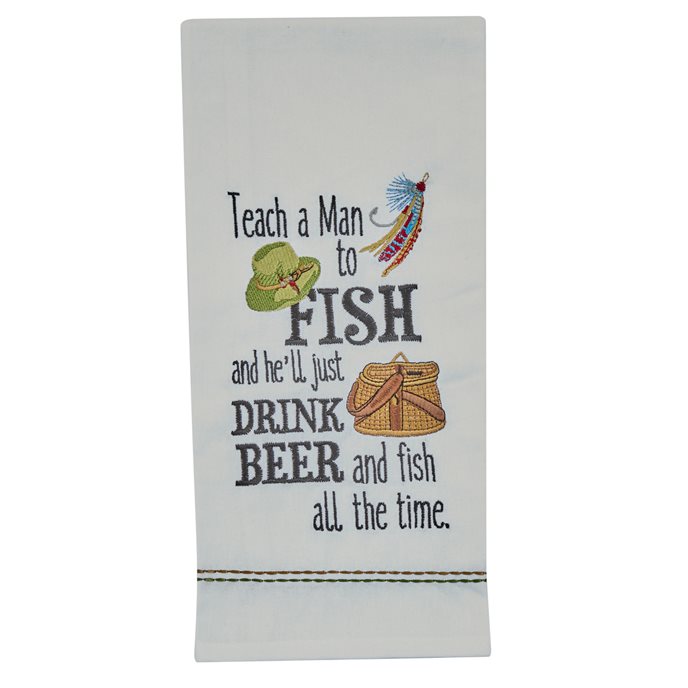 Teach A Man To Fish Embroidered Dishtowel Thumbnail