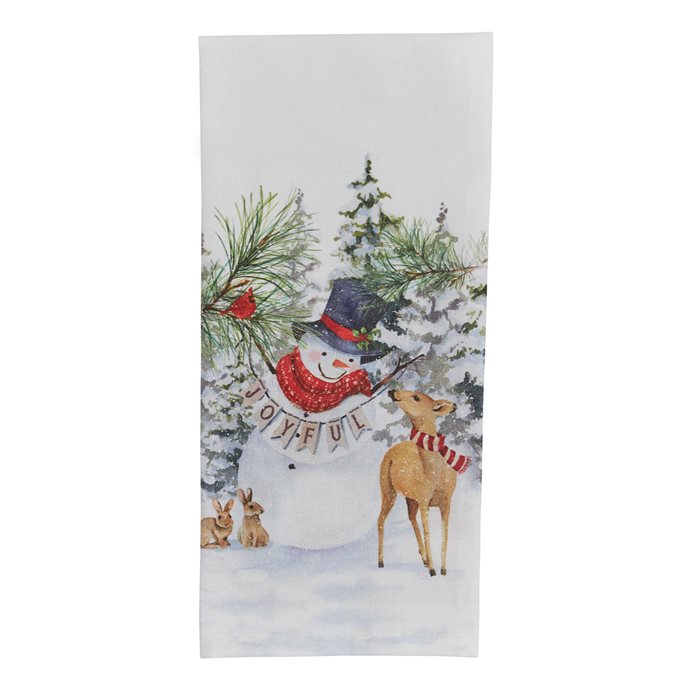 Snowman With Deer And Rabbits Printed Dishtowel Thumbnail