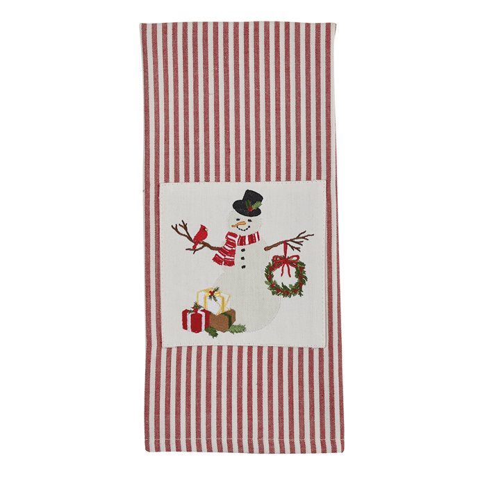 Snowman With Wreath And Cardinal Dishtowel Thumbnail