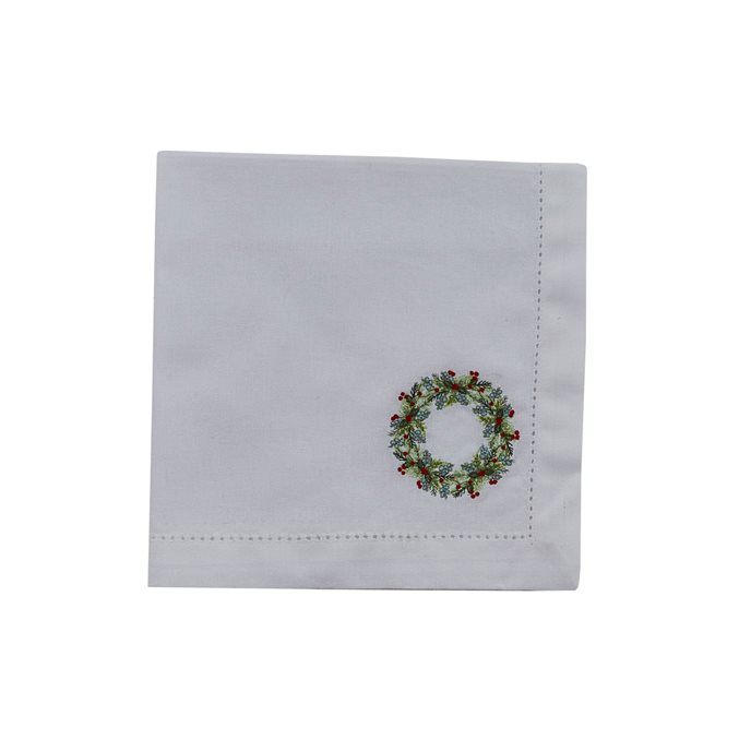 Winter Berry Wreath Embroidered Napkin Thumbnail