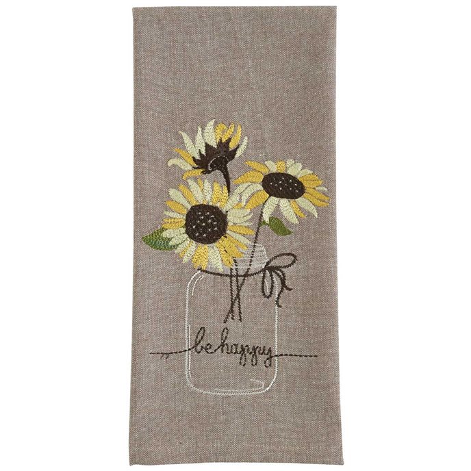 Be Happy Mason Jar Emb Dishtowel Thumbnail