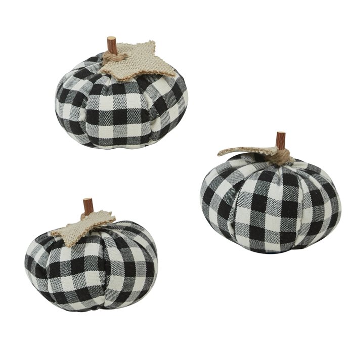 Set Of 3 Small Black And Cream Check Pumpkins Thumbnail