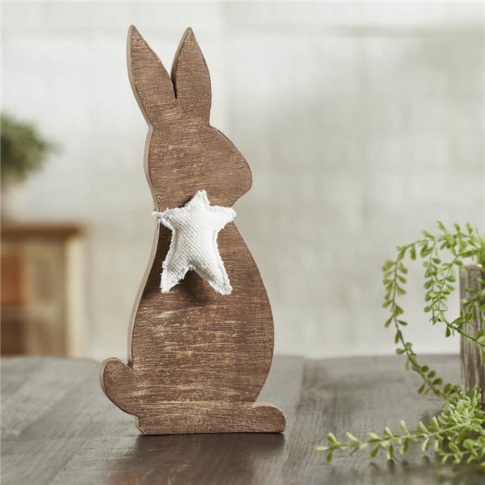 Wooden Bunny with Prim Burlap Star 13x6x1.5 Thumbnail