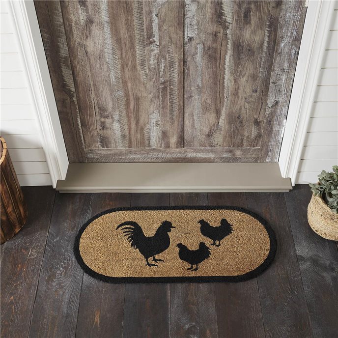 Down Home Rooster &amp; Hens Coir Rug Oval 17x36 Thumbnail