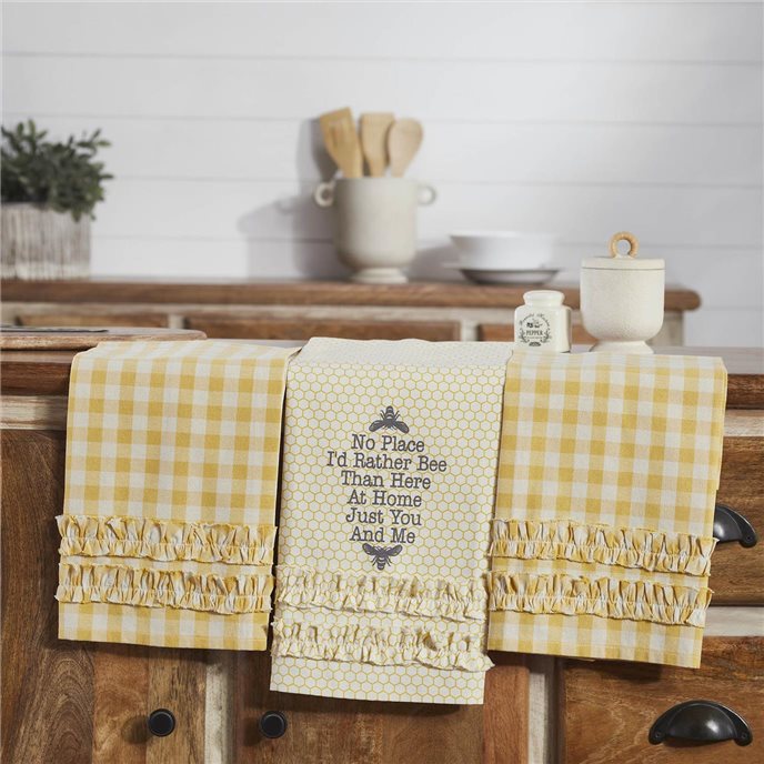 Buzzy Bees Ruffled Tea Towel Set of 3 19x28 Thumbnail