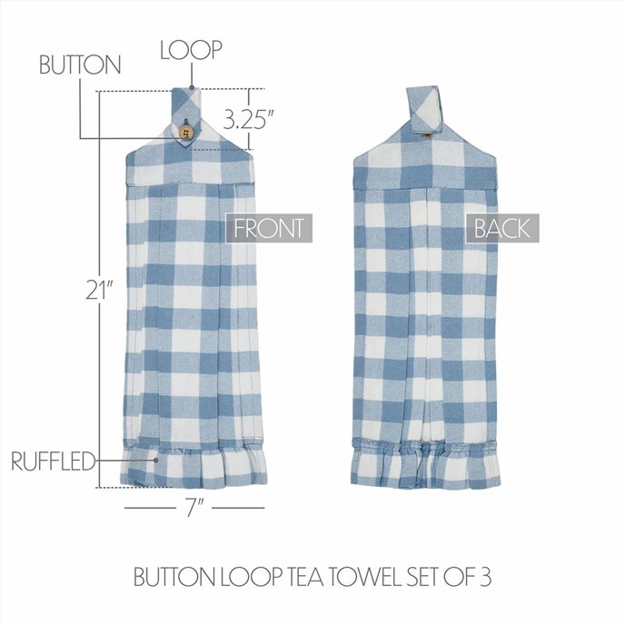 Annie Buffalo Check Blue Button Loop Tea Towel Set of 3 Thumbnail