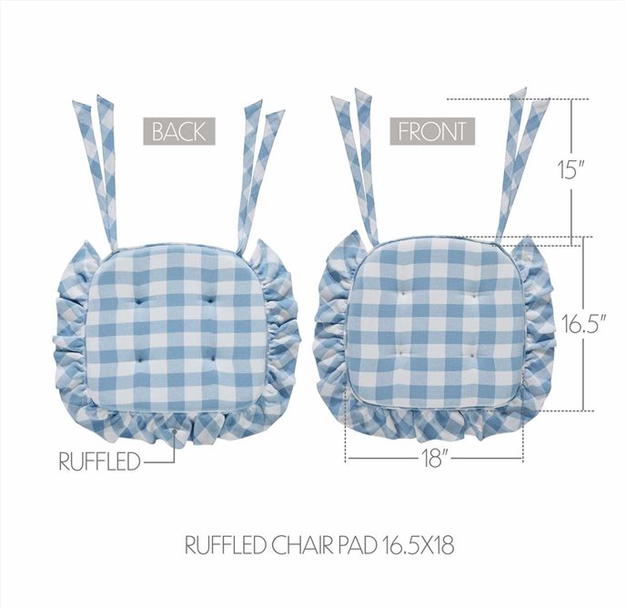 Annie Buffalo Check Blue Ruffled Chair Pad 16.5x18 Thumbnail