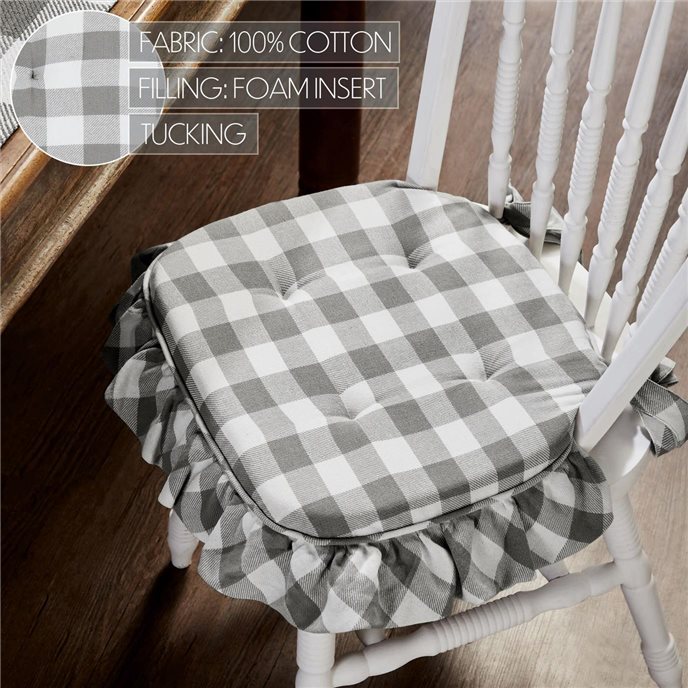 Annie Buffalo Check Grey Ruffled Chair Pad 16.5x18 Thumbnail