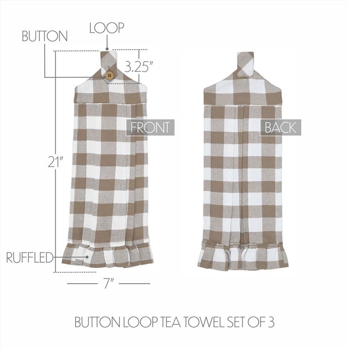 Annie Buffalo Check Portabella Button Loop Tea Towel Set of 3 Thumbnail