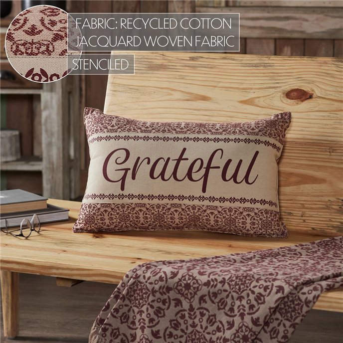 Custom House Burgundy Tan Jacquard Grateful Pillow 14x22 by Mayflower Market VHC Brands