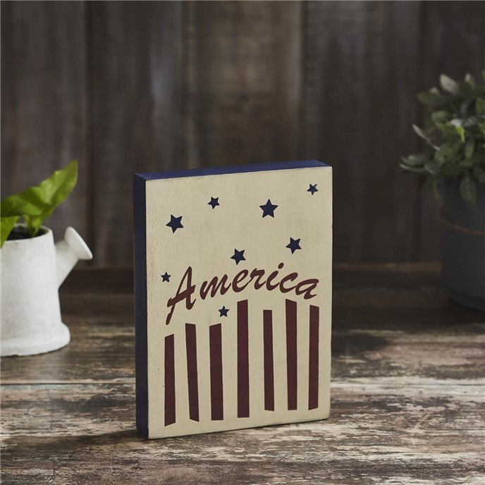 America Stars &amp; Stripes Wooden Block 8x6x1.25 Thumbnail