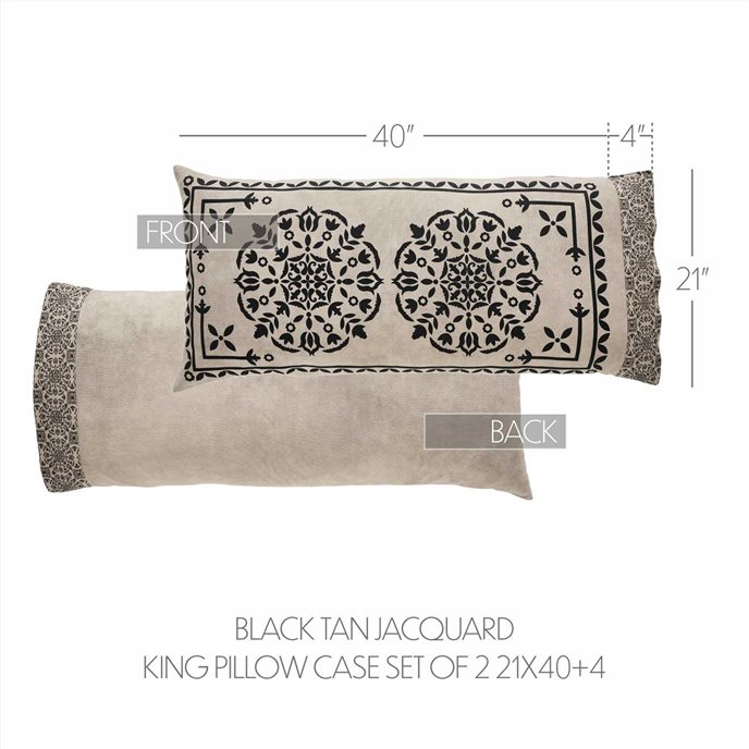 Custom House Black Tan Jacquard King Pillow Case Set of 2 21x40+4 Thumbnail